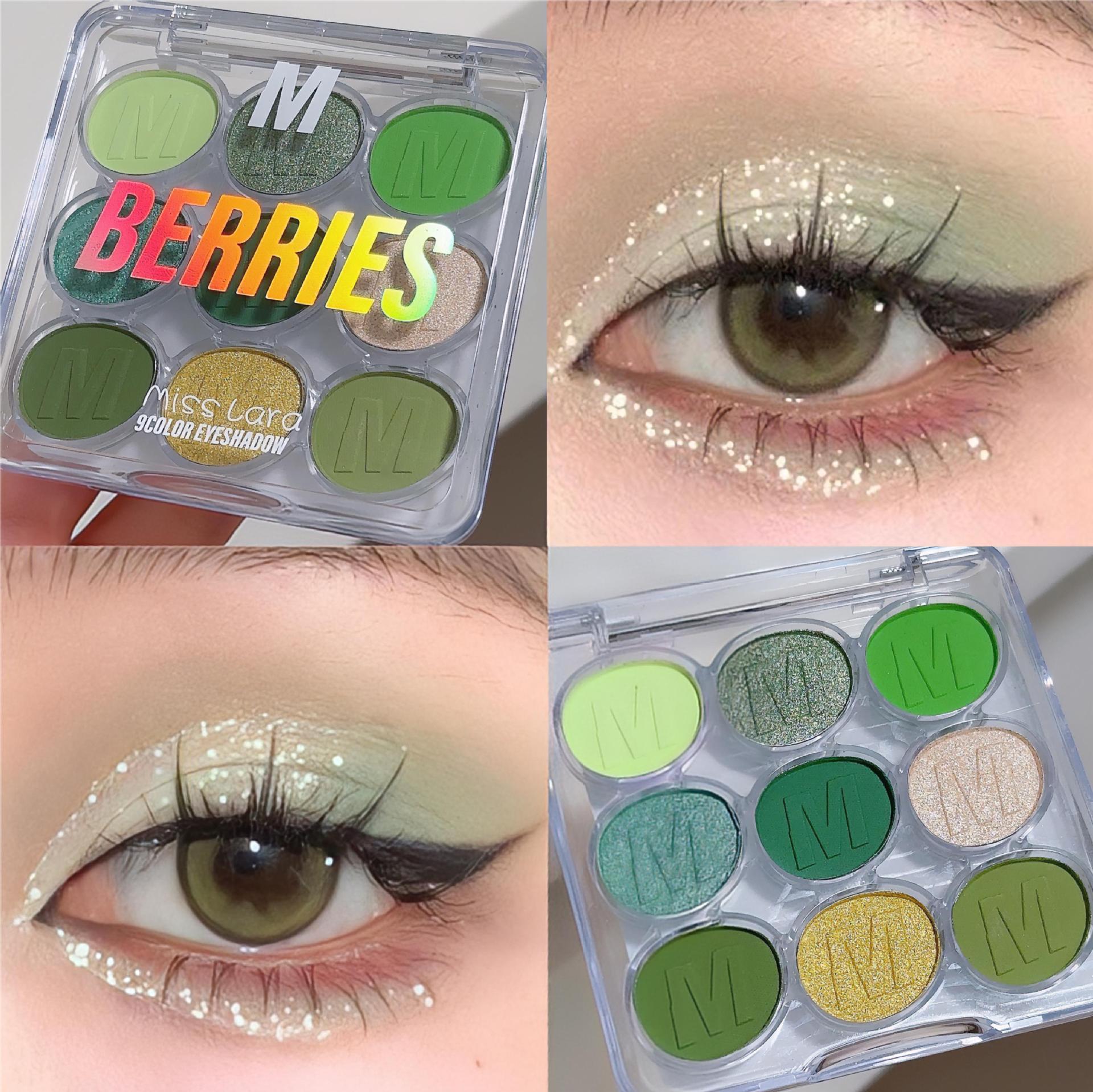 Miss Lara's multi-color eyeshadow palette - shimmering, fine-gloss, blue, green, purple - for an elegant European-style stage makeup look. 1# Smog Forest eyeshadow