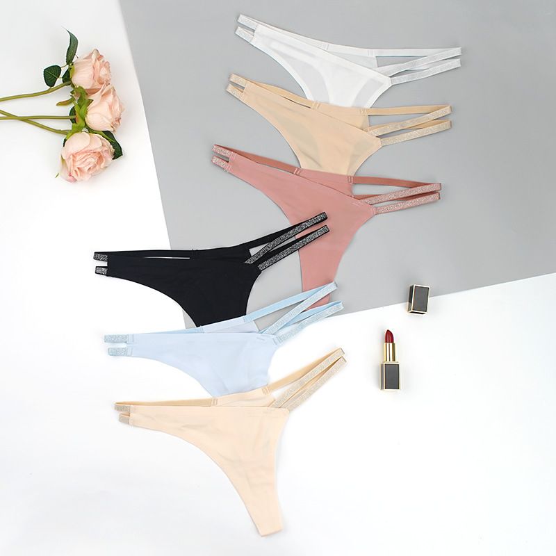 2 PCS Wholesale of hot selling low waist silver ribbon thongs in Europe and America, sports and fitness sexy women's seamless underwear, foreign trade wholesale white S