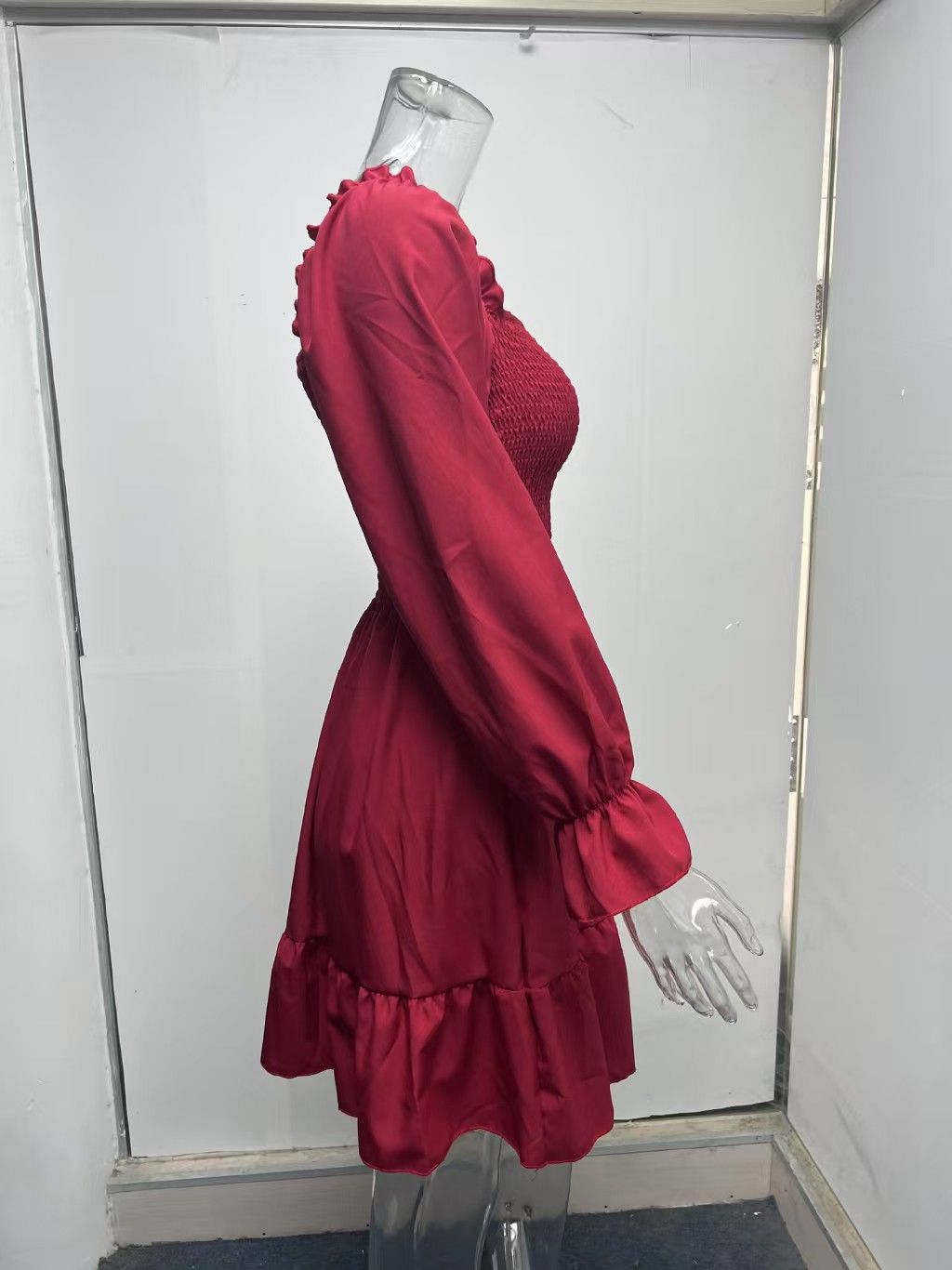Women's Long Sleeve Ruffle Boho Short Dress