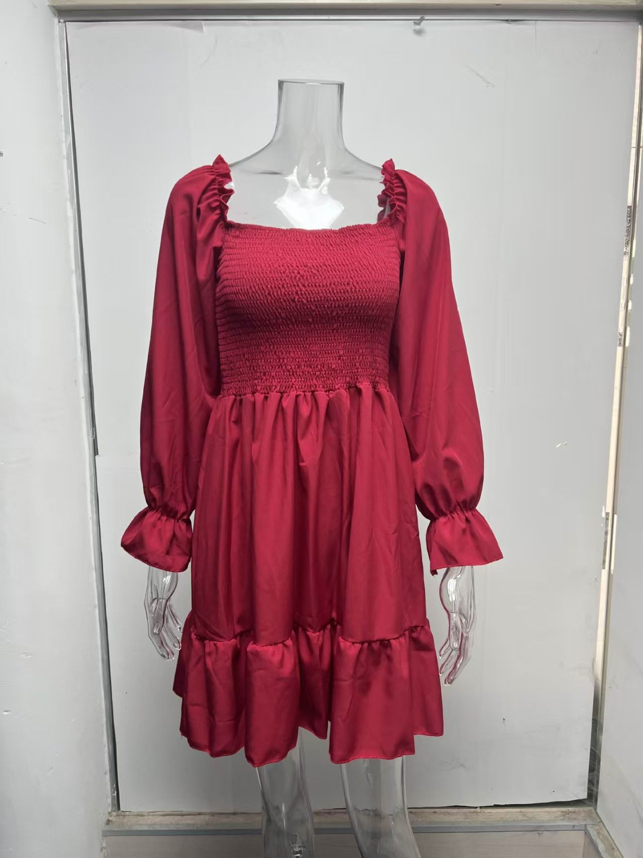 Women's Long Sleeve Ruffle Boho Short Dress