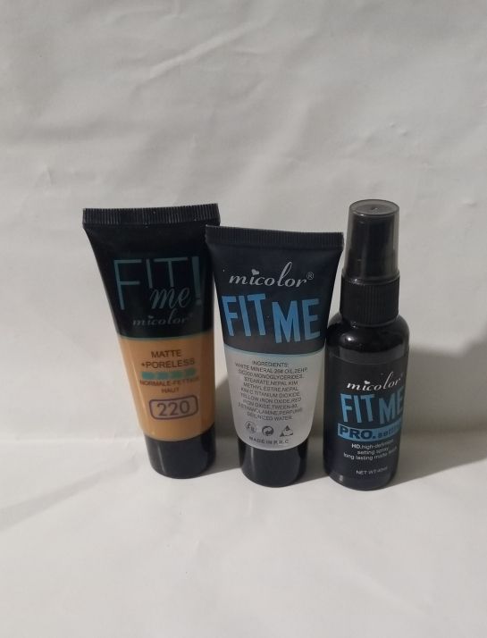 Micolor 3 pcs Fit Me Primer + Pro. Setting Spray Fixer + foundation