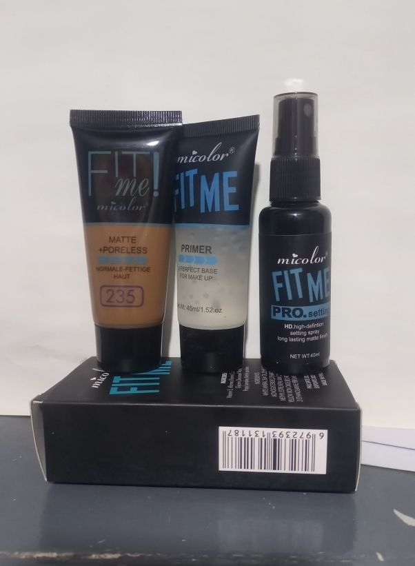 Micolor 3 pcs Fit Me Primer + Pro. Setting Spray Fixer + foundation