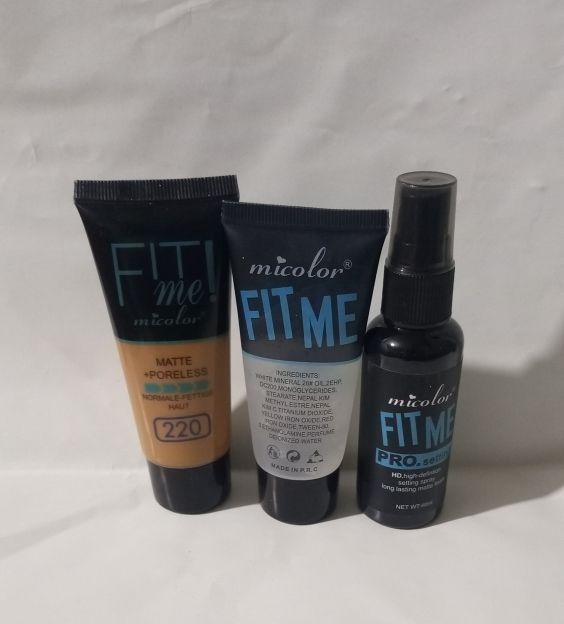 Micolor 3 pcs Fit Me Primer + Pro. Setting Spray Fixer + foundation