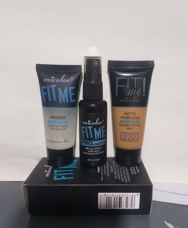 Micolor 3 pcs Fit Me Primer + Pro. Setting Spray Fixer + foundation