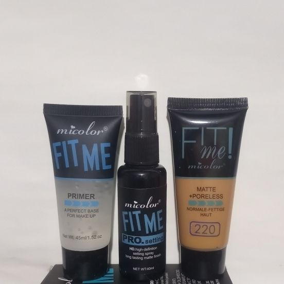 Micolor 3 pcs Fit Me Primer + Pro. Setting Spray Fixer + foundation