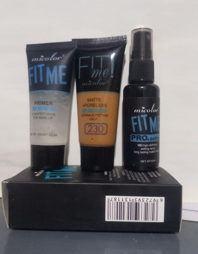 Micolor 3 pcs Fit Me Primer + Pro. Setting Spray Fixer + foundation