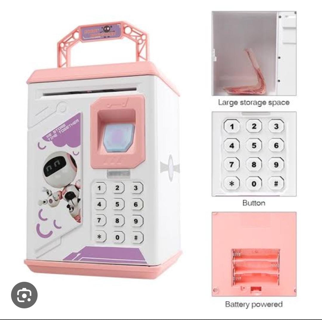 Kids Electronic Piggy Bank, Mini ATM Piggy Bank for Real Money, Piggy Bank for Boys Girls Toy, Auto Scroll Paper Money Saving Box with Face & Fingerprint Recognition, Password, Lock