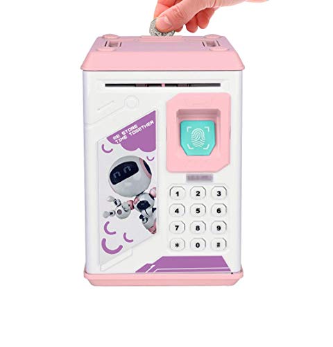 Kids Electronic Piggy Bank, Mini ATM Piggy Bank for Real Money, Piggy Bank for Boys Girls Toy, Auto Scroll Paper Money Saving Box with Face & Fingerprint Recognition, Password, Lock