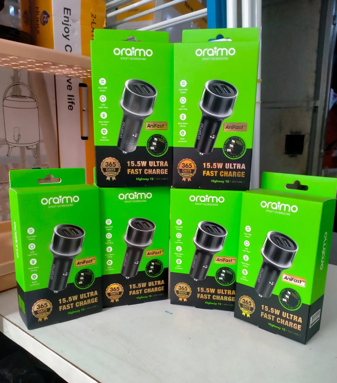 Oraimo car fast charger complete 
Head+3cable headers!!!!!!!!!!1