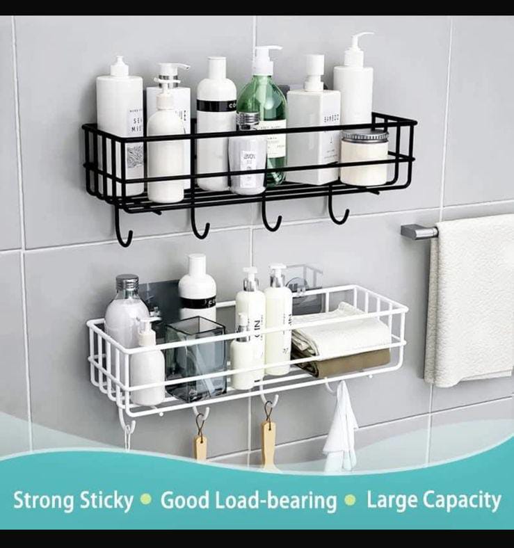 Rectangular Mettalic Bathroom Storage/organisation shelf organizer with hooks .