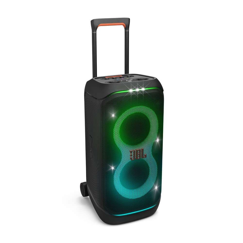 JBL PartyBox Stage 320. Party from dusk till dawn with up to 18 hours of play time on a single charge.