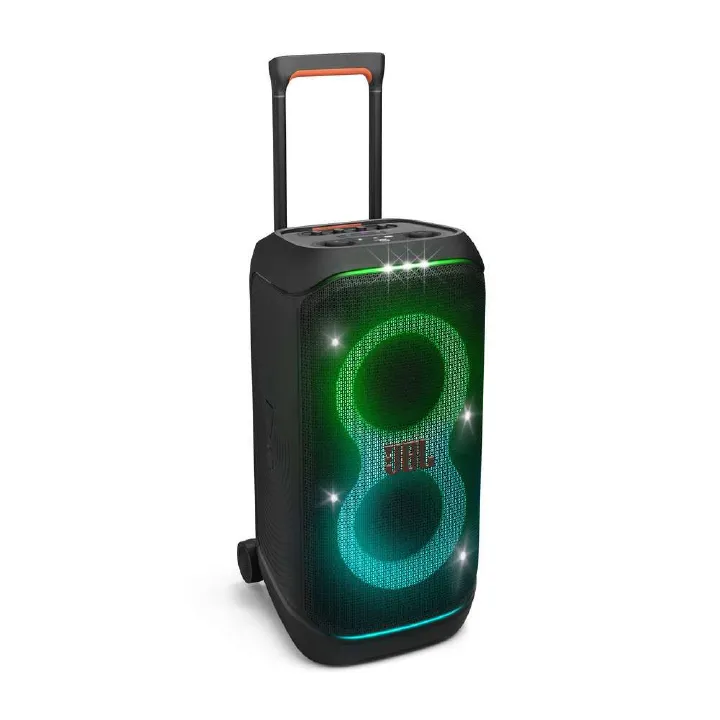 JBL PartyBox Stage 320. Party from dusk till dawn with up to 18 hours of play time on a single charge.