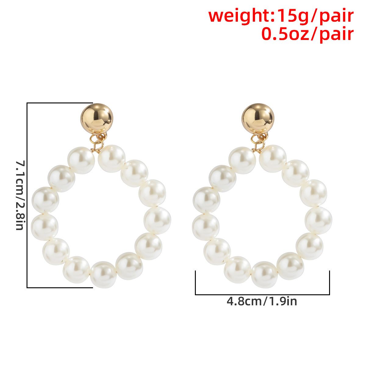 Women's Retro Simple Pearl Geometric Circle Earrings Ins Style Big Drop Earrings -Gold Tone Stud Statement Jewellery.