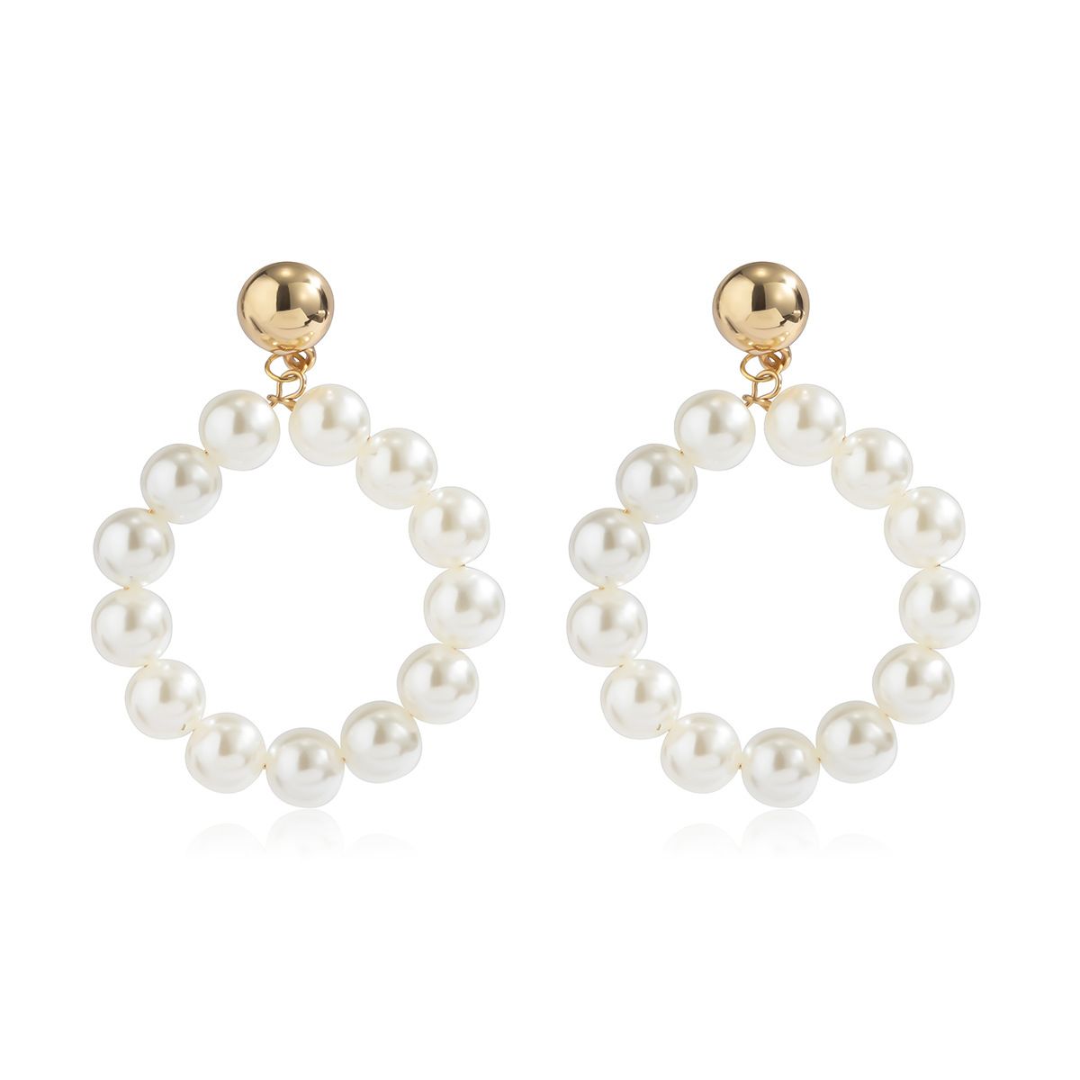 Women's Retro Simple Pearl Geometric Circle Earrings Ins Style Big Drop Earrings -Gold Tone Stud Statement Jewellery.