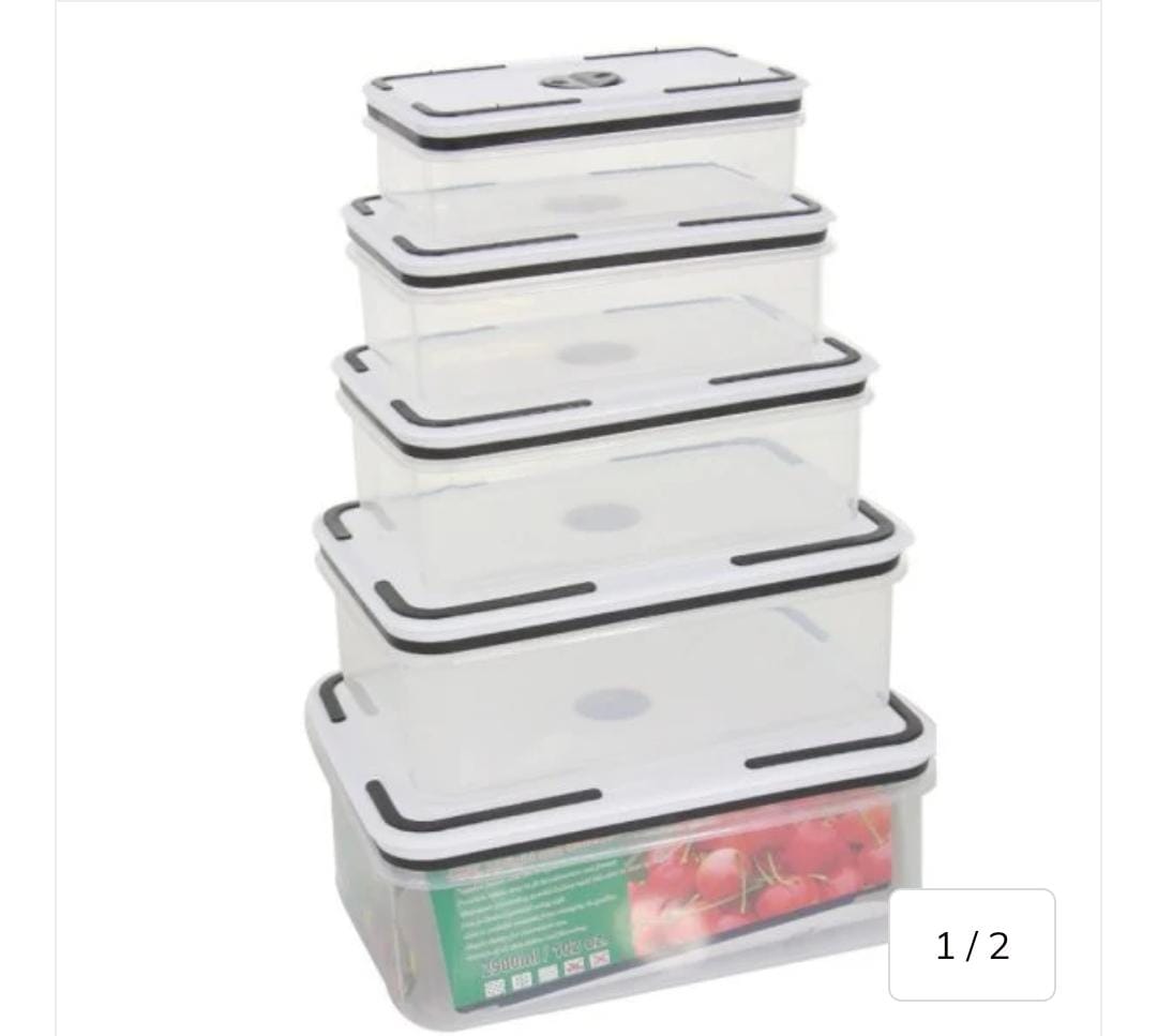 5 in 1 Food / Vegetable / Cereals / Fruits Storage Containers with Lids for Fridge, Cabinet & Kitchen Organizer – Airtight, Stackable, BPA-Free Food Storage Set