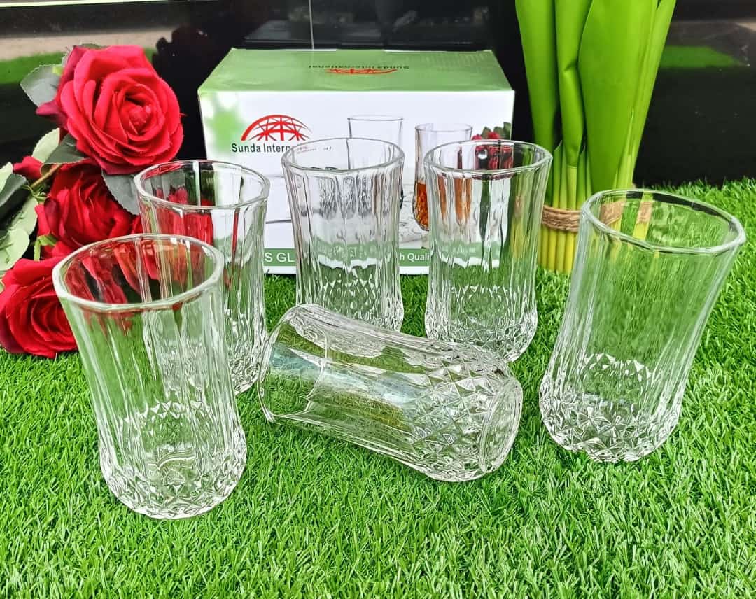 6PCS Long Diamond-Cut Drinking Glass Set – Elegant Crystal-Like Tumblers for Juice, Water, Cocktails & Home Décor | Durable & Stylish Glassware