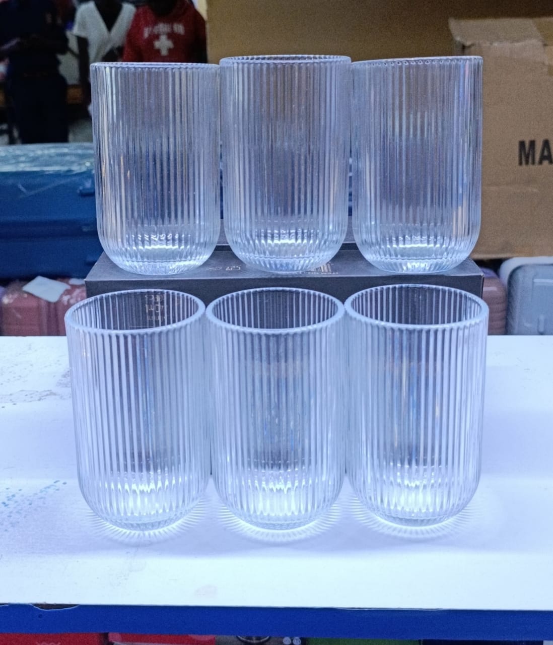 Ribbed glass Quality Ribbed Water Glass set of 6High quality crystal glasses to serve any drink in different set ups; from home, parties, restaurant, out for a hike etc and as always Double Q Service