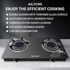 AILYONS High QUALITY infrared Countertop Glass Two Burner Cooker-Auto Ignition.Glass top surface Saving 30% gas Number of burners: 2 Burner for more durability Auto ignition with japanese pi