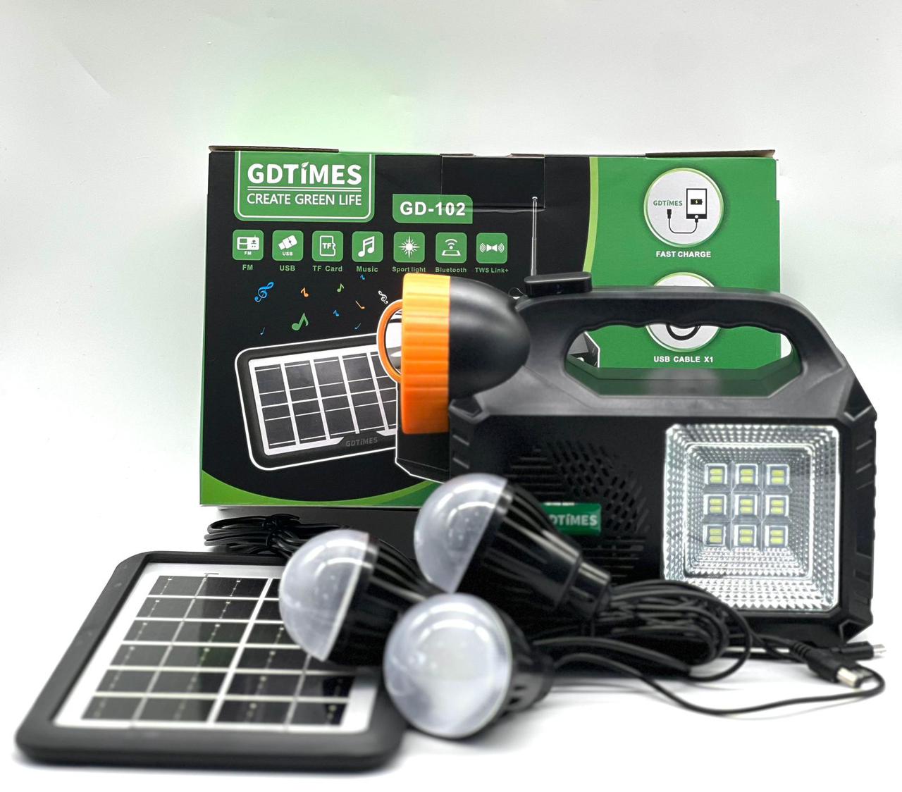 🎇GDTIMES Solar Lighting System with FM radio, Bluetooth speaker, 3 light bulb, and solar panel🎇Utilizes renewable solar energy, this illuminating device is a must have during blackouts and emergency