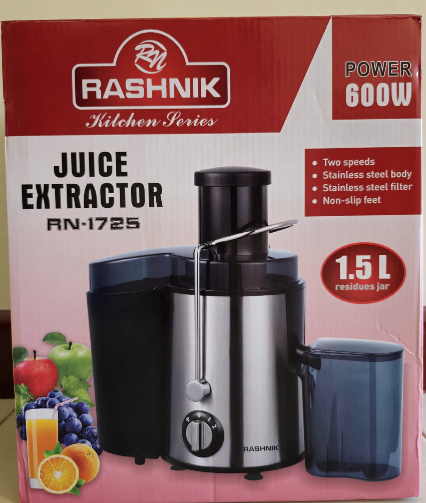 HIGH DURABILITY🦋Rashnik 600W Juicer Extractor – 1.5L Capacity, Two-Speed, Anti-Slip Base, Modern Stainless Finish🍠Experience the perfect blend of power, precision, and performance with the Rashnik R