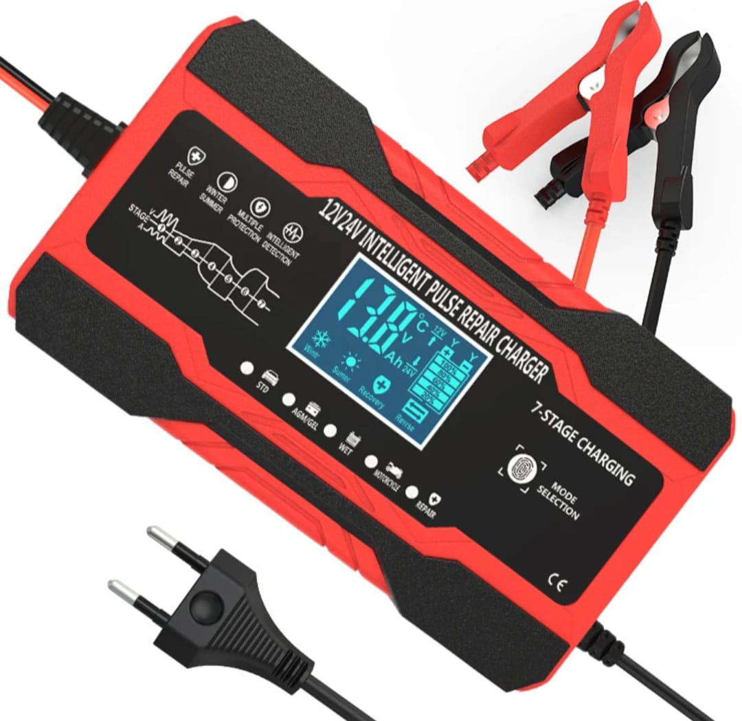 😶‍🌫️Portable Automatic Car Battery Charger 12V With LCD Display🎇high-quality pure copper high-frequency transformer, CPU precise control system, protection of motor and heat dissipation function de