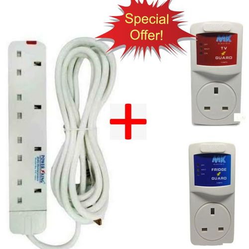 MK TV Guard + FRIDGE Guard + A FREE 4 Way Extension Cable.🎉reduces the chances of fridges/freezers or TVs/DVDs being damaged due to excess power flow. This will ensure that the appliance is not switc