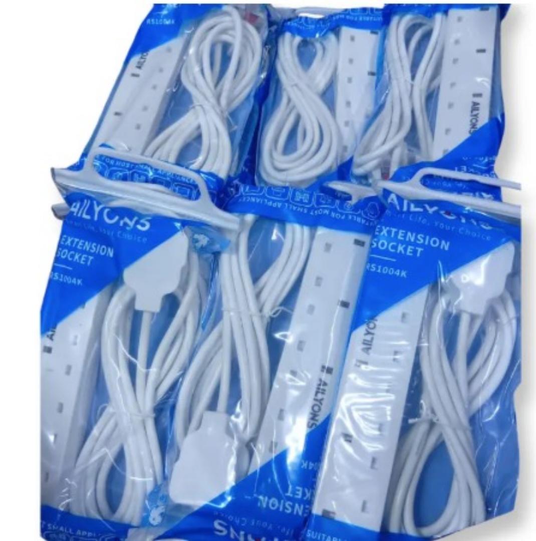 Ailyons Heavy -Duty Extension cable 4-way socket surge protection & long cord design . Universal plug compatibility.