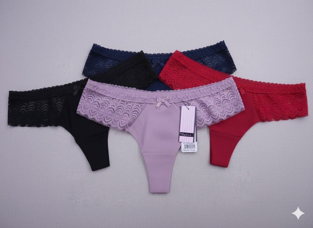 4 Pcs Women's low-rise panties solid color thong Girls Invisible briefs underwear clothing Ladies super soft Hollow out lace panties