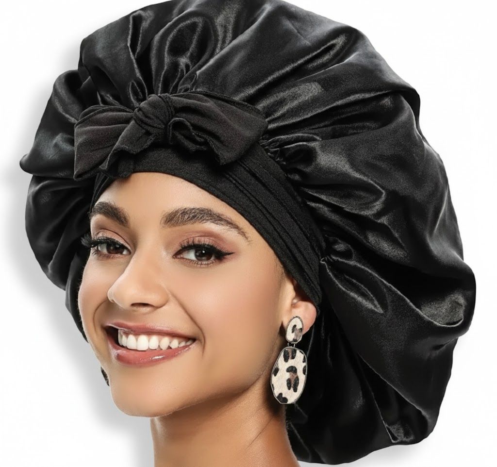 New Large Satin Bonnet Silk Satin Hair Bonnet For Sleeping Night Cap With Stretchy Tie Band Edge Scarf Wrap For Braid Hair