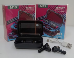 M19 TWS Bluetooth Earbuds – LED Digital Display, Touch Control, 9D Stereo Sound, Noise-Cancelling In-Ear Design with Emergency Power Bank Case