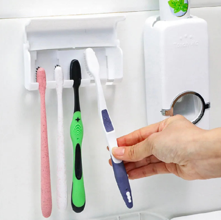 Automatic Toothpaste Dispenser & Wall-Mounted Storage Set, designed for convenience, hygiene, and a clutter-free space