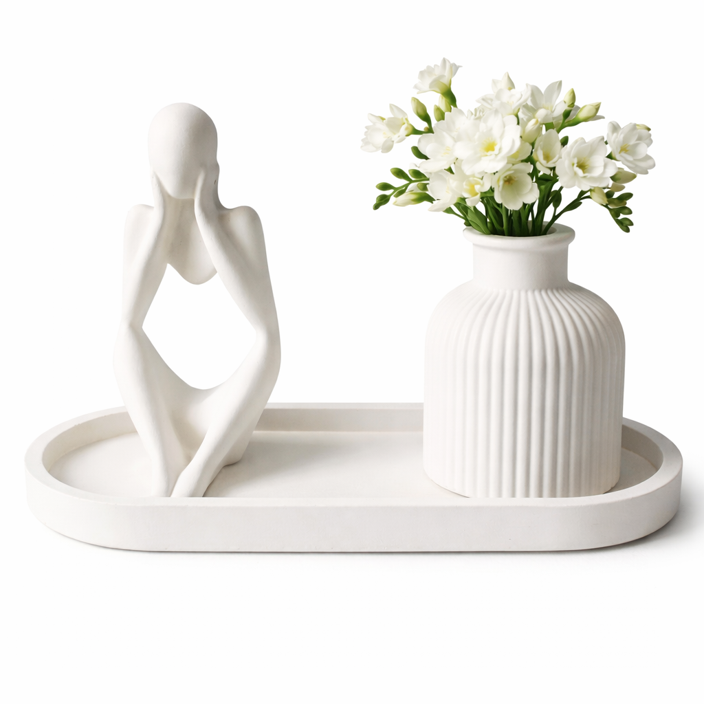 3pcs Interior multi purpose home decors -Small flower vase+ jewelry tray +Thinking man statue Household Atmosphere Wedding Festival Romantic Hand Gift these decor can be used for so many parts of yo