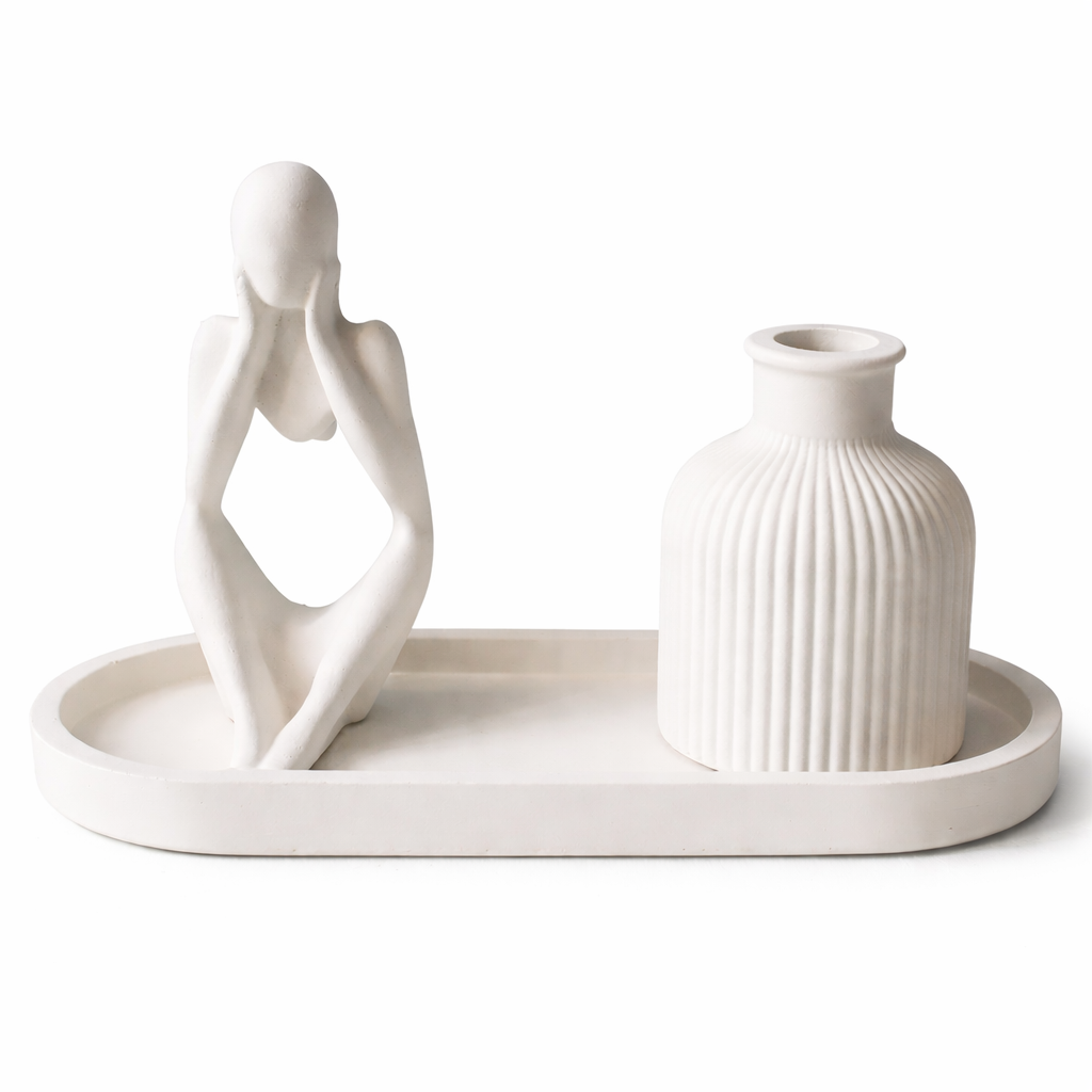 3pcs Interior multi purpose home decors -Small flower vase+ jewelry tray +Thinking man statue Household Atmosphere Wedding Festival Romantic Hand Gift these decor can be used for so many parts of yo