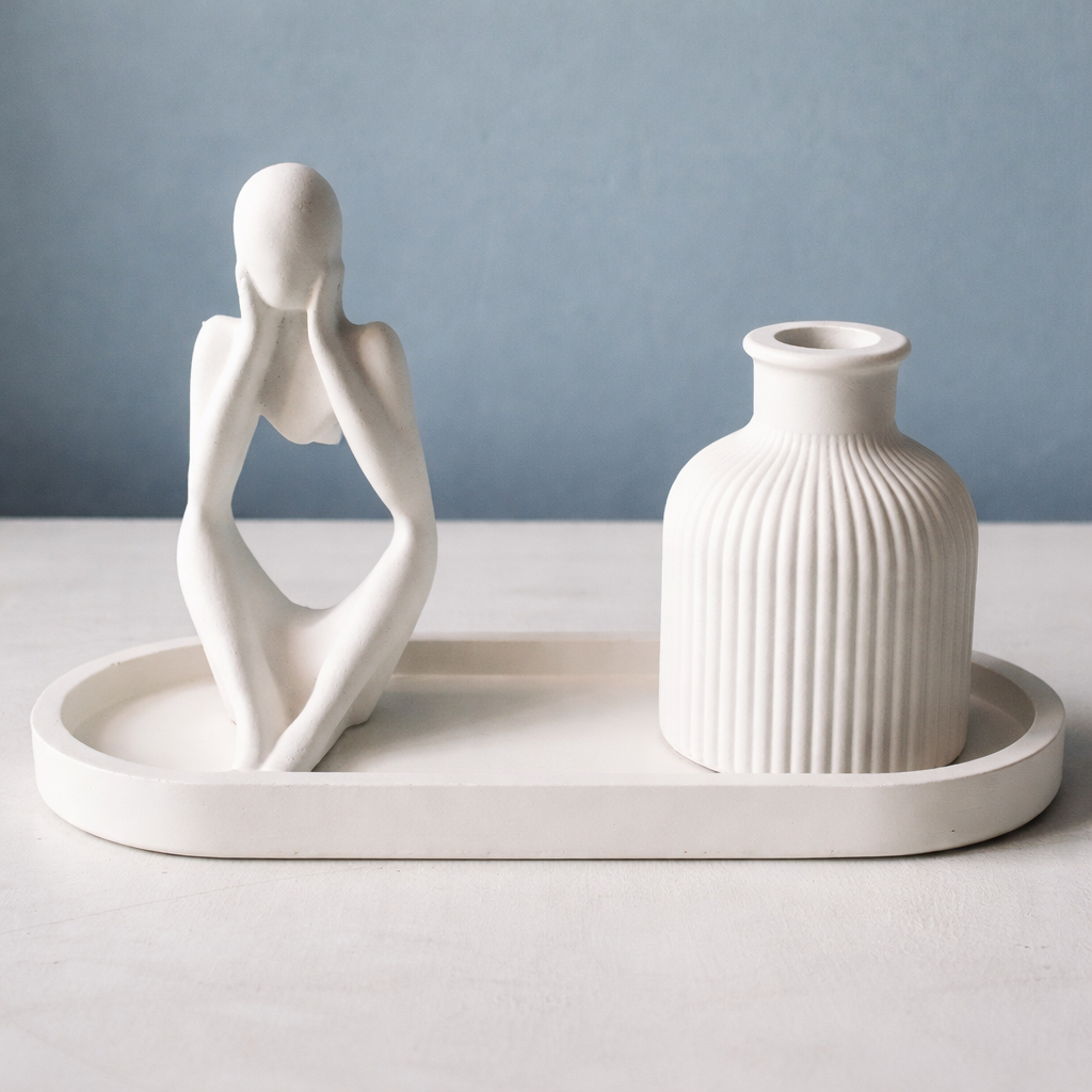 3pcs Interior multi purpose home decors -Small flower vase+ jewelry tray +Thinking man statue Household Atmosphere Wedding Festival Romantic Hand Gift these decor can be used for so many parts of yo