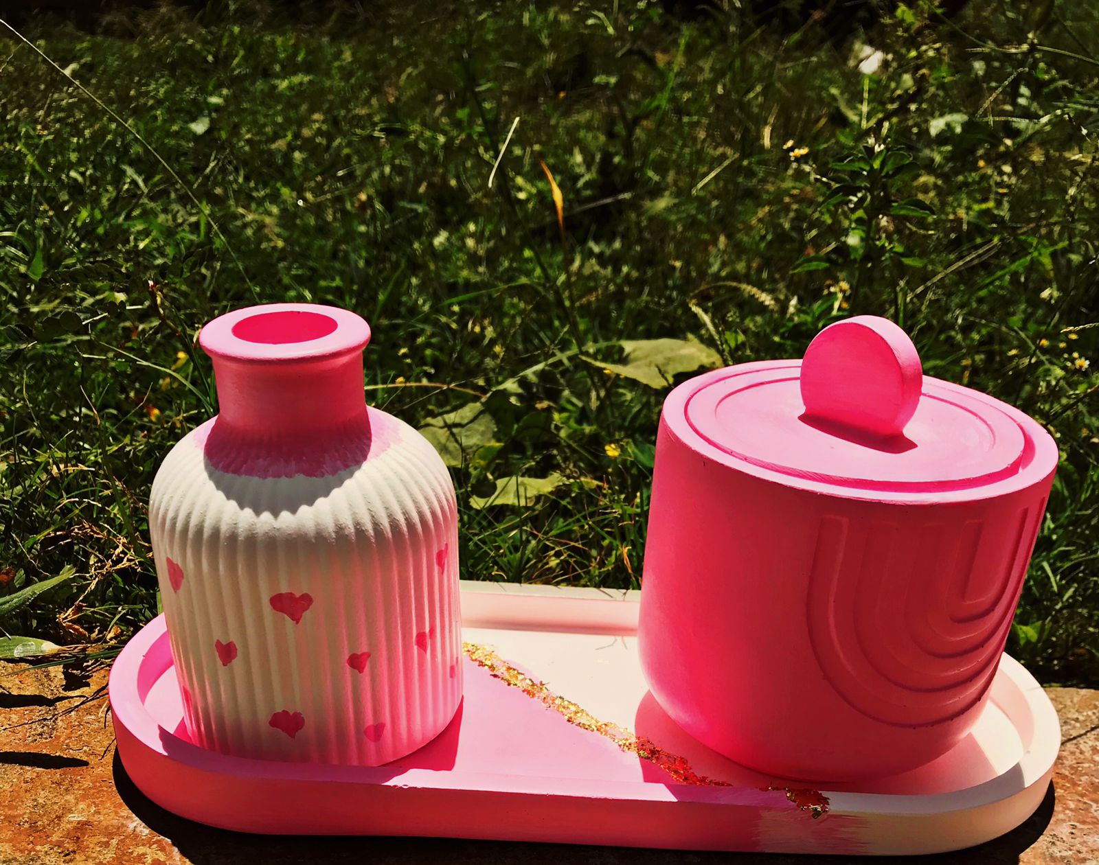 4pcs Interior multi purpose home decors - Multi purpose storage dish +lid + jewelry tray +Small flower vase Household Atmosphere.Can be used to improve your interior design.Hand with a lot of care.