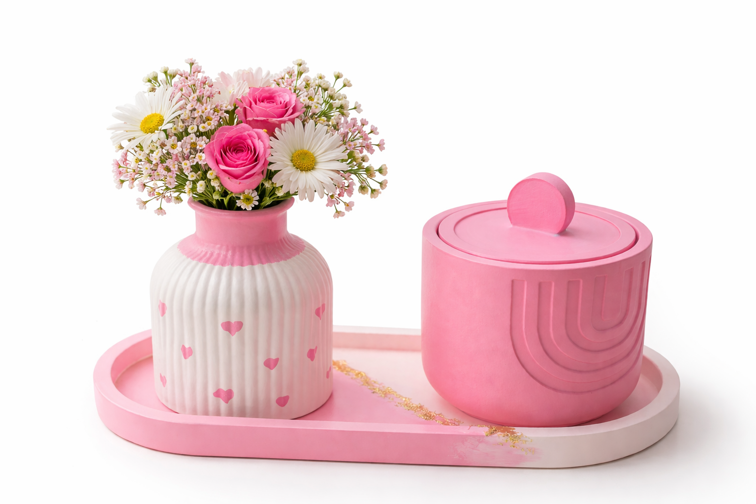 4pcs Interior multi purpose home decors - Multi purpose storage dish +lid + jewelry tray +Small flower vase Household Atmosphere.Can be used to improve your interior design.Hand with a lot of care.
