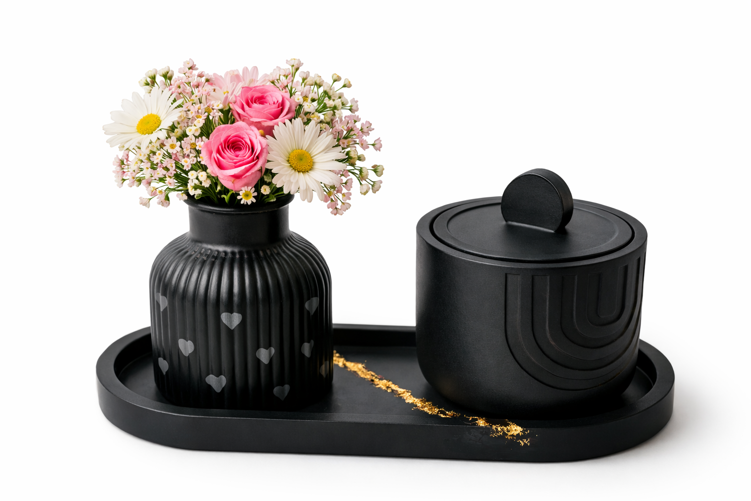4pcs Interior multi purpose home decors - Multi purpose storage dish +lid + jewelry tray +Small flower vase Household Atmosphere.Can be used to improve your interior design.Hand with a lot of care.