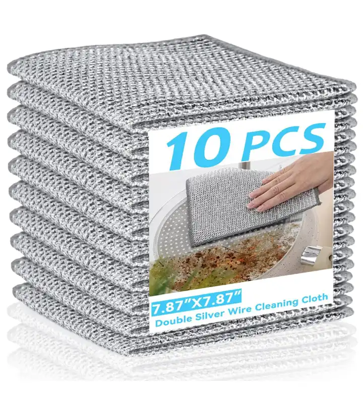 10 Pcs Multipurpose Non-Scratch Steel Wire Dishwashing Rags - Heavy-Duty Kitchen Miracle Cleaning Cloth Set for Wet & Dry Use - Utensil, Appliance & Cookware Scrubber