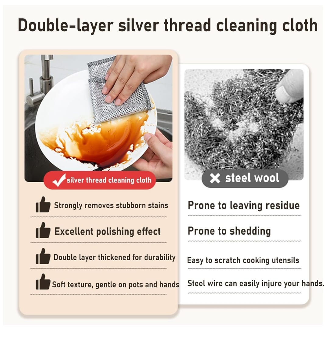 10 Pcs Multipurpose Non-Scratch Steel Wire Dishwashing Rags - Heavy-Duty Kitchen Miracle Cleaning Cloth Set for Wet & Dry Use - Utensil, Appliance & Cookware Scrubber