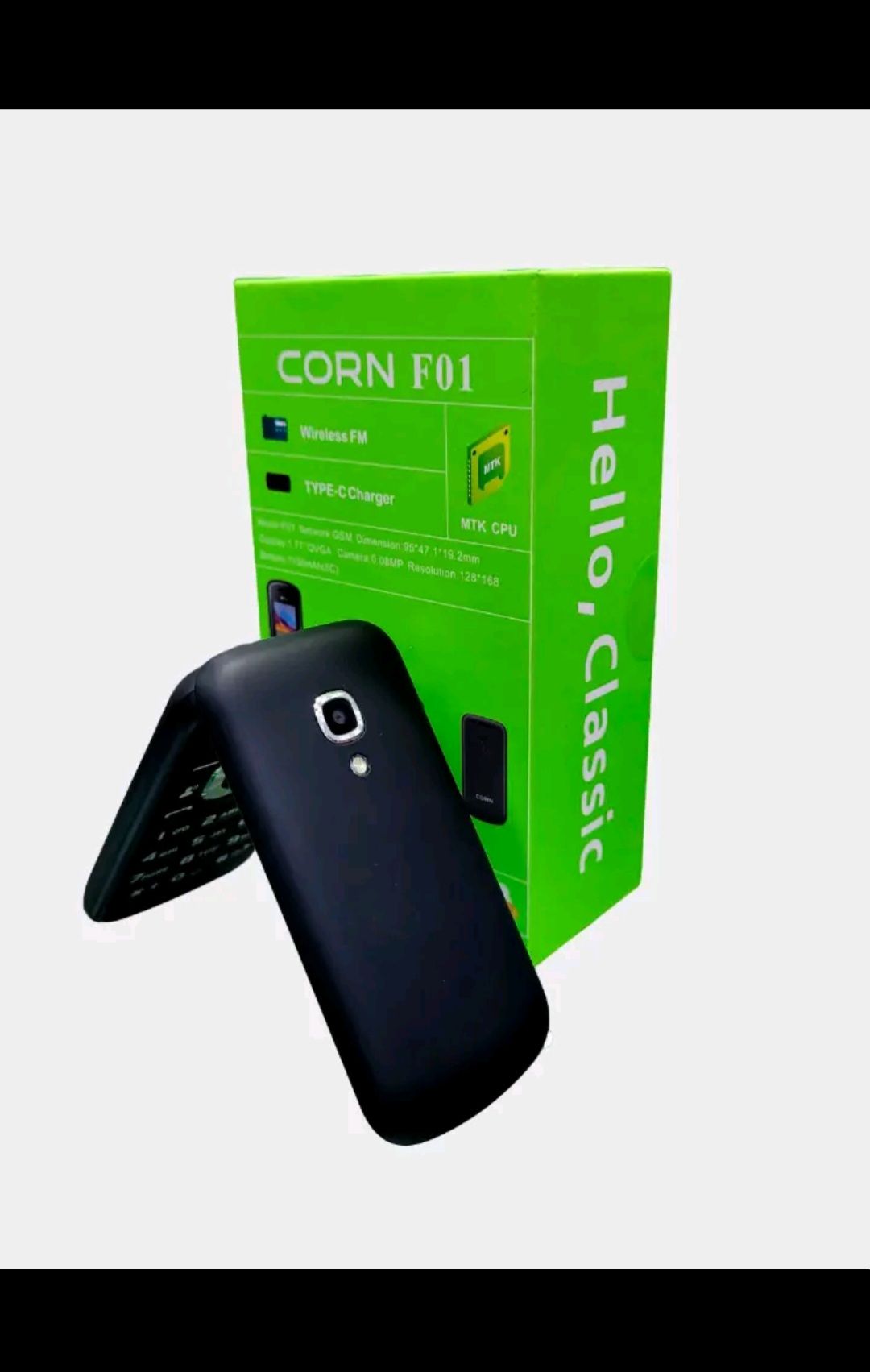 Corn F01 FLIP PHONE  , 1.77" inch display, Wireless FM Radio, 0.08MP Camera, 1150mAh Battery Capacity , Dual SIM TYPE-C FEATURED PHONE