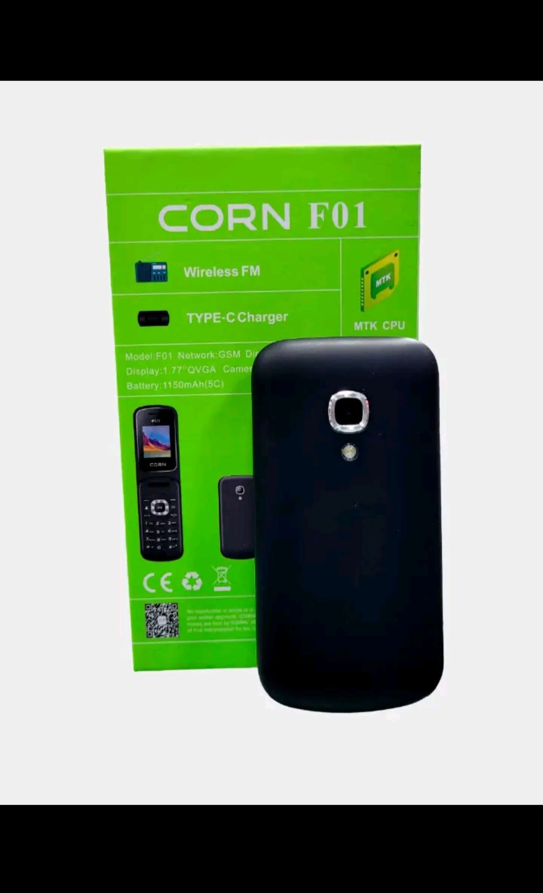 Corn F01 FLIP PHONE  , 1.77" inch display, Wireless FM Radio, 0.08MP Camera, 1150mAh Battery Capacity , Dual SIM TYPE-C FEATURED PHONE