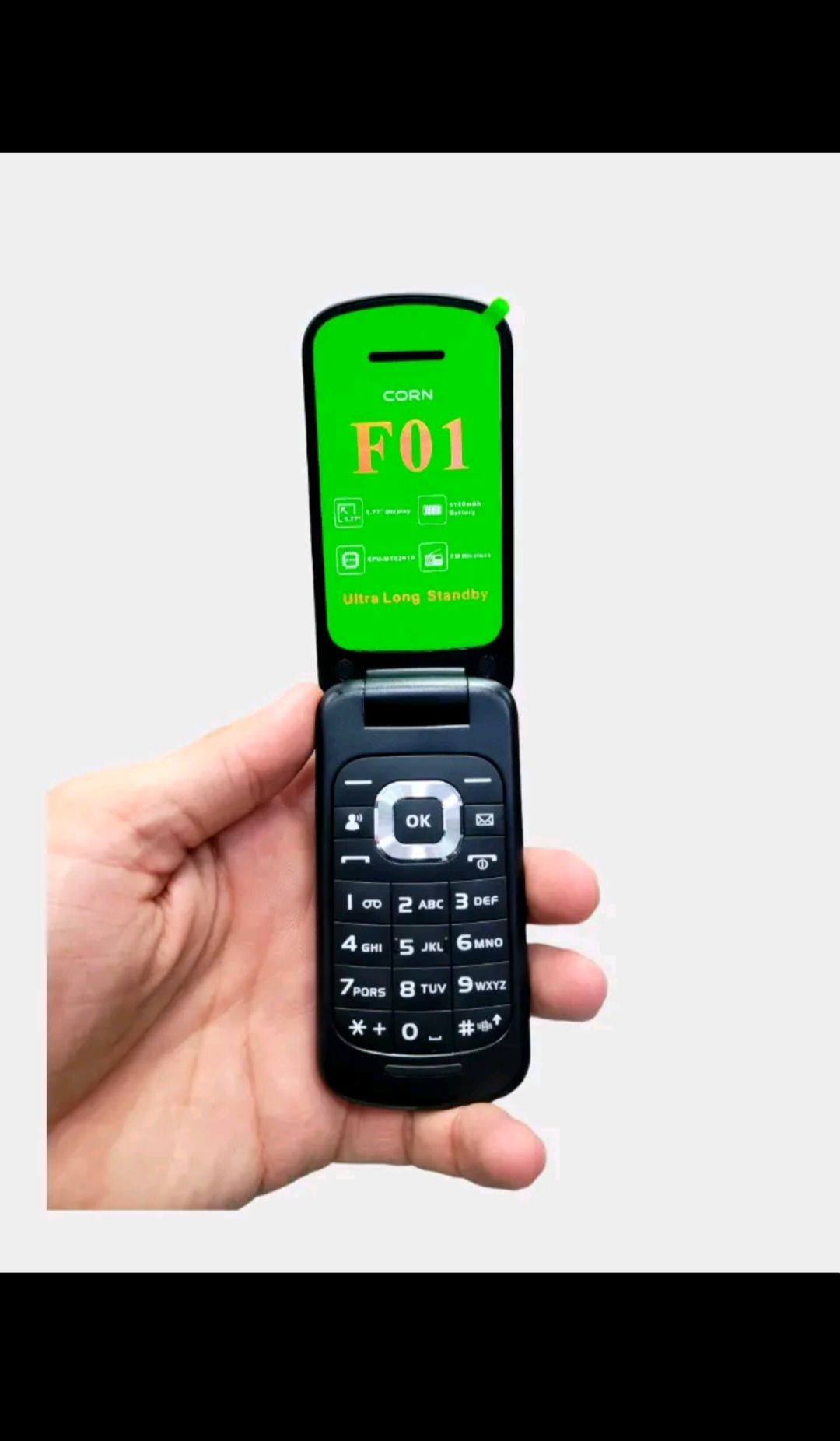 Corn F01 FLIP PHONE  , 1.77" inch display, Wireless FM Radio, 0.08MP Camera, 1150mAh Battery Capacity , Dual SIM TYPE-C FEATURED PHONE