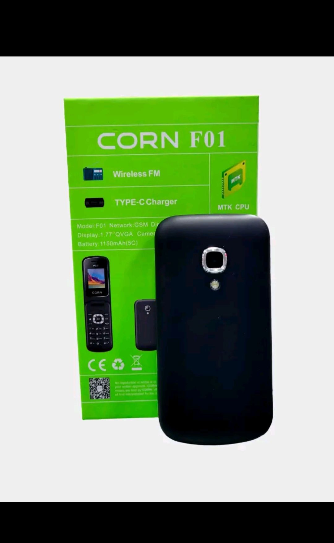 Corn F01 FLIP PHONE  , 1.77" inch display, Wireless FM Radio, 0.08MP Camera, 1150mAh Battery Capacity , Dual SIM TYPE-C FEATURED PHONE