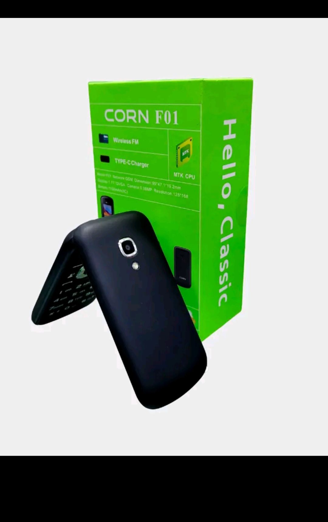 Corn F01 FLIP PHONE  , 1.77" inch display, Wireless FM Radio, 0.08MP Camera, 1150mAh Battery Capacity , Dual SIM TYPE-C FEATURED PHONE