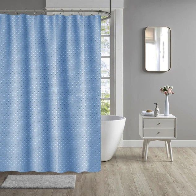 Waterproof Heavy Fabric Shower Curtain with 12 Hooks – Modern Diamond Design (180x200cm), 100% polyester heavy fabric shower curtain combines waterproof protection with a modern diamond design.