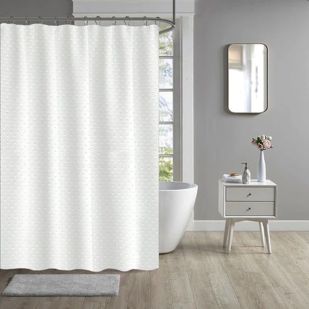 Waterproof Heavy Fabric Shower Curtain with 12 Hooks – Modern Diamond Design (180x200cm), 100% polyester heavy fabric shower curtain combines waterproof protection with a modern diamond design.