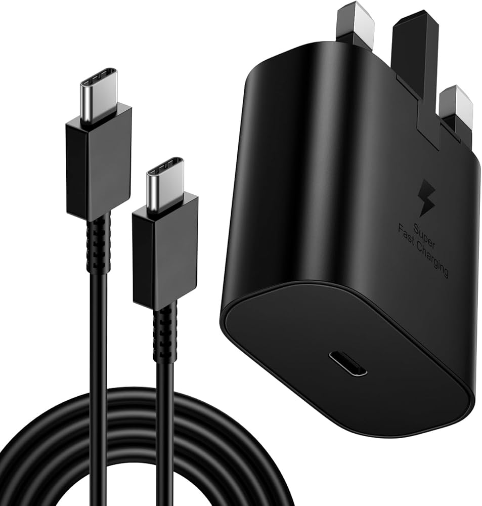 Samsung 25W Super Fast Charging Full Charger Original USB-C Power Adapter + Cable designed to deliver Power Delivery (PD) fast charging for compatible Samsung Galaxy smartphones and other USB-C device