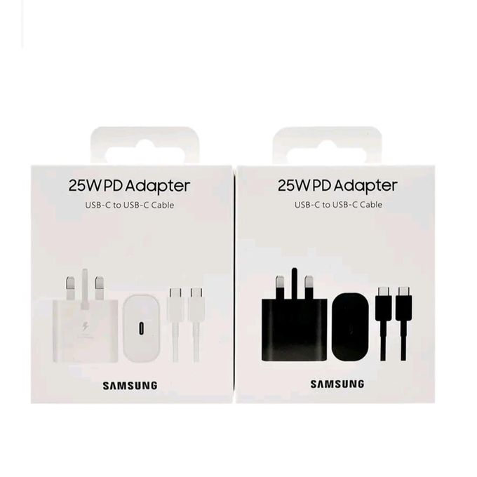 Samsung 25W Super Fast Charging Full Charger Original USB-C Power Adapter + Cable designed to deliver Power Delivery (PD) fast charging for compatible Samsung Galaxy smartphones and other USB-C device