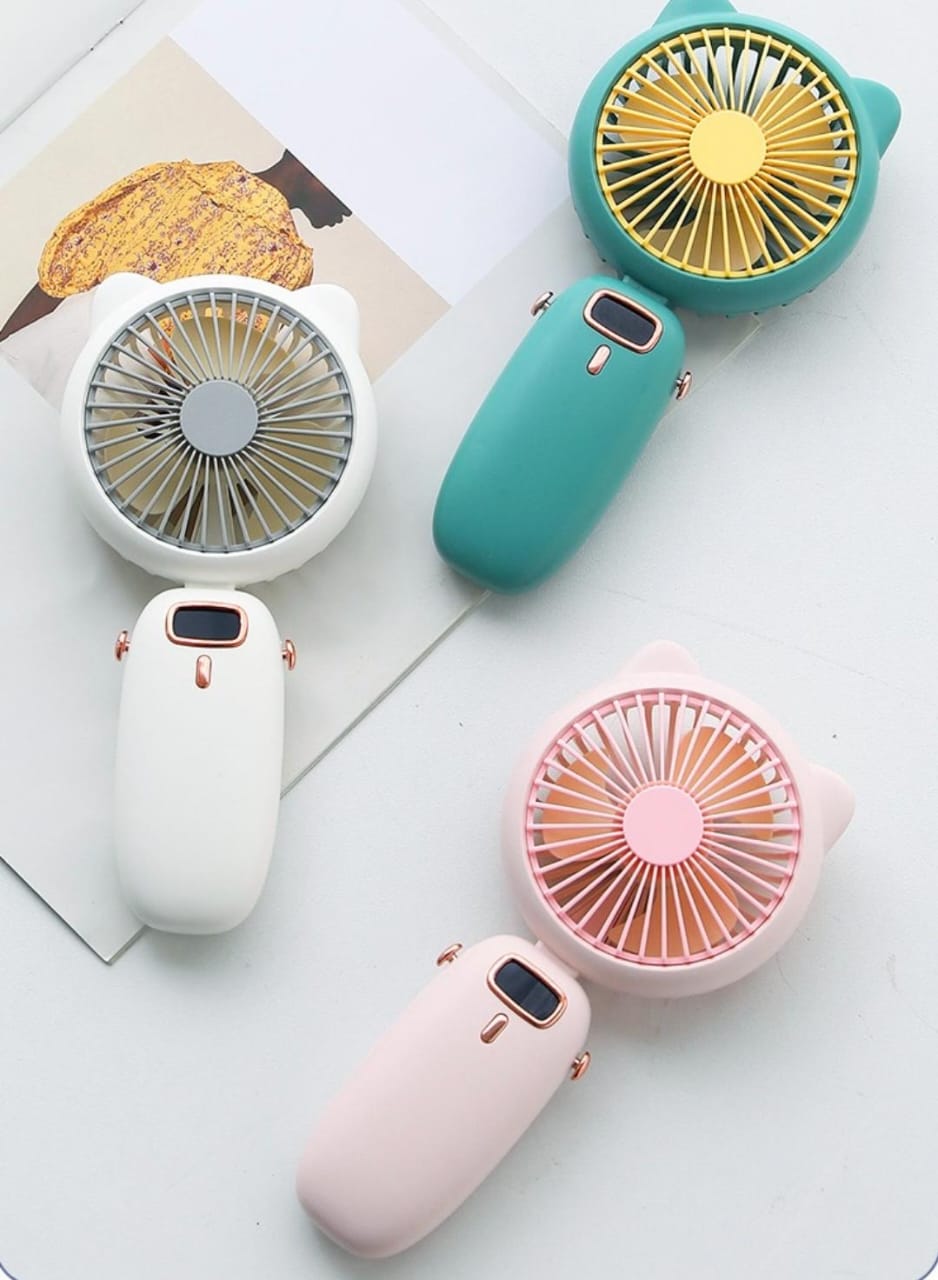 Mini Folding Electric Fan with strap, for Women, Girls & Kids. Portable Cat Ear Fan, USB Rechargeable Small Fan. Great Wedding Gift* Kindly watch video