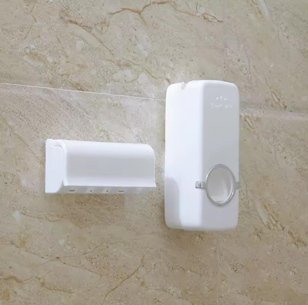 Toothbrush Holder with Toothpaste Dispenser – BPA-Free Plastic, Wall-Mountable, 1-Cup Design, Adhesive Sticker for Easy Installation, Hygienic, Space-Saving Bathroom Organizer for Home or Office